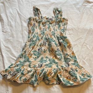 Smocked Cream Girls' Sundress with Teal & Mustard Floral Print